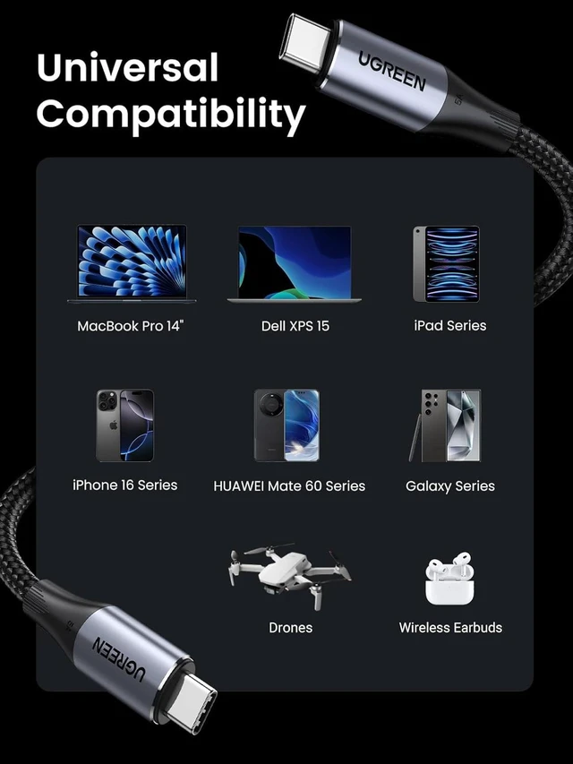 Alt view image 5 of 7 - UGREEN USB C to USB C 3.2 Gen 2 Cable, 4K Video Monitor Display USB C Cable 10Gbps Data Transfer, 240W PD Fast Charging for iPhone 16/15, Samsung Galaxy S24/S23, MacBook Pro, iPad Pro, Dell XPS, 3.3FT