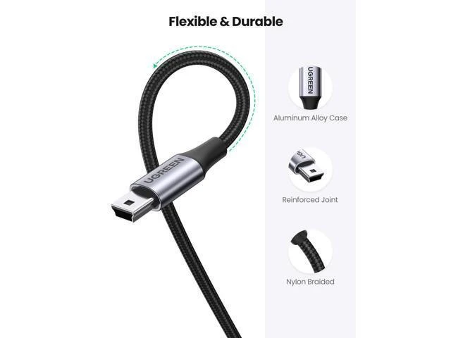 Alt view image 4 of 7 - Mini USB Cable USB 2.0 Type A to Mini B Cable Nylon Braided Charging Cord Compatible for GoPro Hero 3 Hero HD PS3 Controller MP3 Player Dash Cam Digital Camera GPS Receiver PDA 10FT