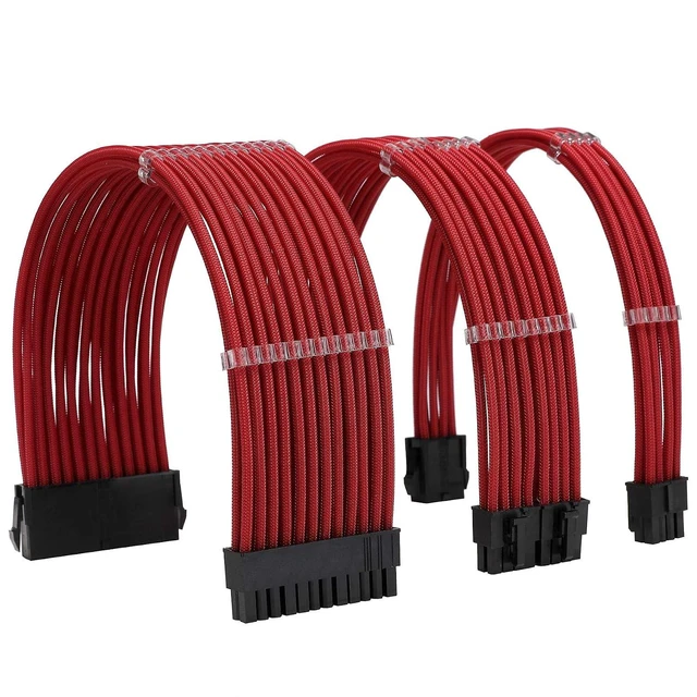 Alt view image 7 of 12 - Sleeve Extension Power Supply Cable Kit 18AWG ATX 24P+ EPS 8-P+PCI-E8-P with Combs for PSU to Motherboard/GPU (red)