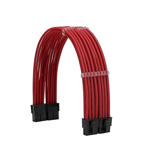 Alt view image 9 of 12 - Sleeve Extension Power Supply Cable Kit 18AWG ATX 24P+ EPS 8-P+PCI-E8-P with Combs for PSU to Motherboard/GPU (red)