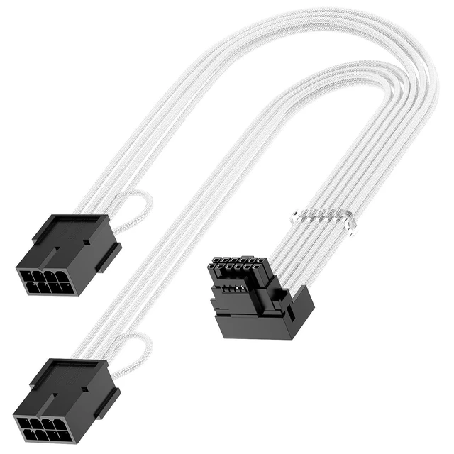 Alt view image 8 of 14 - Bangfun 16Pin RTX 4070Ti Right Angled GPU Power Cable, PCI-e 5.0 16Pin(12+4) to 2x8Pin Male to Female 12VHPWR 90 Degree Angle Sleeved Extension Cable for Geforce RTX 4070Ti 4070 Super-13 inch White