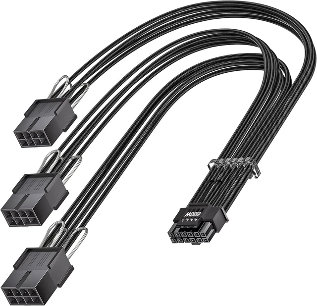 Alt view image 8 of 14 - Fasgear PCI-e 5.0 Extension Cable 30cm/1ft 16 Pin(12+4) Male to PCIE 3x8Pin(6+2) Female Sleeved Extension Cable with 4 Cable Combs 12VHPWR 16AWG Cable Compatible for GPU RTX 3090Ti 4070Ti 4080 4090