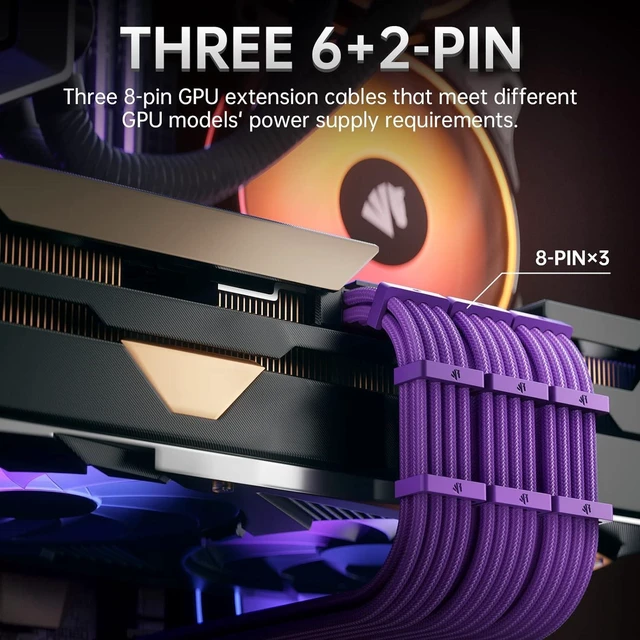 Alt view image 8 of 12 - AsiaHorse Power Supply Sleeved Cable, 16AWG PSU Cables Internal Power Supplies Extension Cables 1x24Pin/2x4+4 EPS/3x6+2 PCI-E, 30cm Length with Comb (PUEPLE-6KIT)