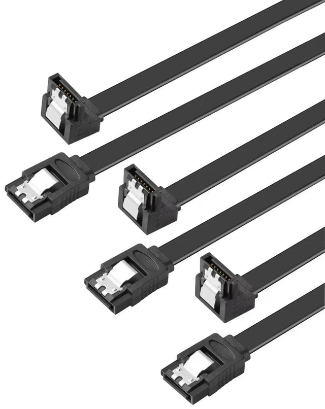 Main image of SATA Cable V3.0 11.8 inches, 3 Pack, Black, Sata III 6Gbps 90 Degree Right Angle HDD SSD Data Cable, 7 Pins Locking Latch, Compatible for SATA HDD, SSD, CD Driver