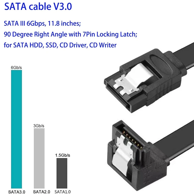 Alt view image 2 of 7 - SATA Cable V3.0 11.8 inches, 3 Pack, Black, Sata III 6Gbps 90 Degree Right Angle HDD SSD Data Cable, 7 Pins Locking Latch, Compatible for SATA HDD, SSD, CD Driver