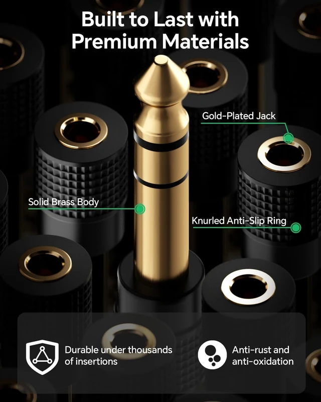 Alt view image 4 of 7 - 6.35mm 1/4 Male to 3.5mm 1/8 Female Audio Adapter, Gold-Plated TRS Stereo Jack, Solid Brass Housing, for Headphones, Guitar, Mixer, Amp, Keyboard, 2 Pack