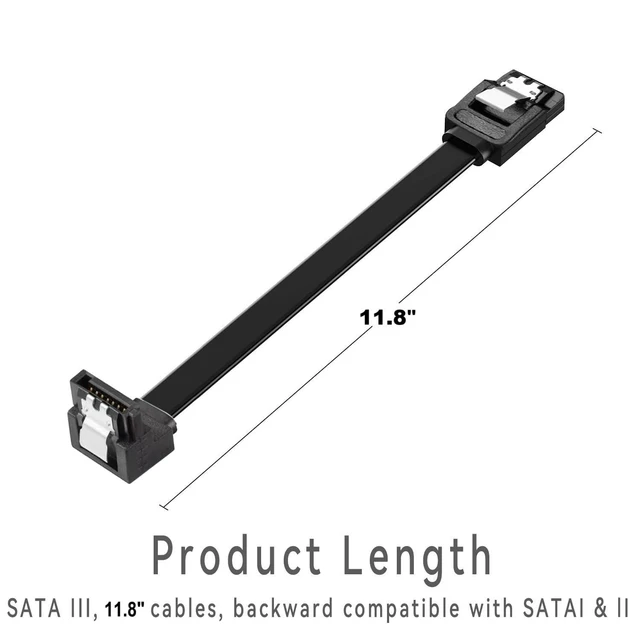 Alt view image 6 of 7 - SATA Cable V3.0 11.8 inches, 3 Pack, Black, Sata III 6Gbps 90 Degree Right Angle HDD SSD Data Cable, 7 Pins Locking Latch, Compatible for SATA HDD, SSD, CD Driver