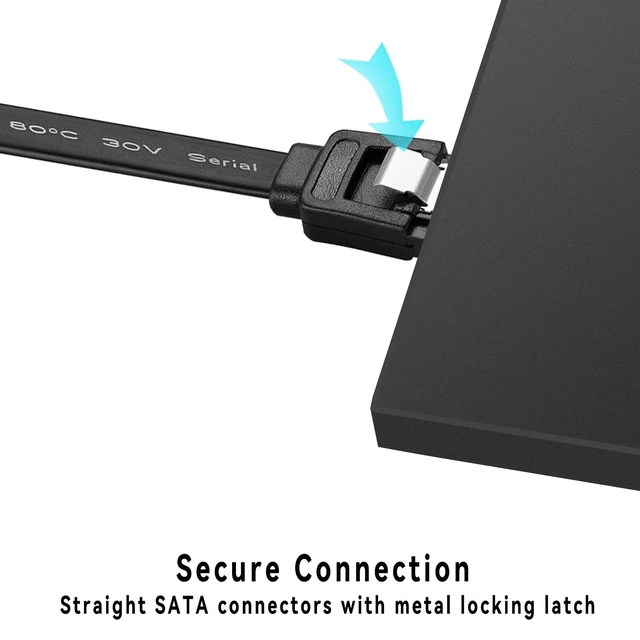 Alt view image 7 of 7 - SATA Cable V3.0 11.8 inches, 3 Pack, Black, Sata III 6Gbps 90 Degree Right Angle HDD SSD Data Cable, 7 Pins Locking Latch, Compatible for SATA HDD, SSD, CD Driver