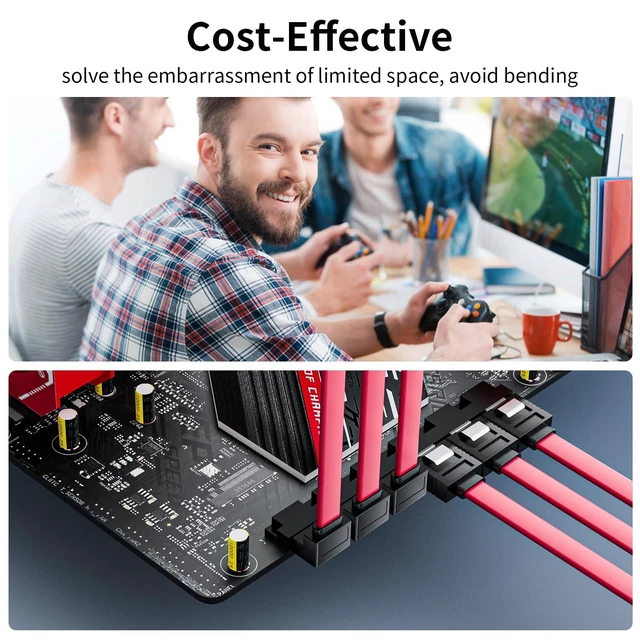 Alt view image 3 of 7 - SATA Cable III Right Angle to Straight 2-Pack, Short Red SATA Data Cables 90 Degree 6Gbps Tangle-Free 1.3ft SATA Cable 7pin with Locking Latch for Hard Drive SSD HDD CD Driver CD Writer
