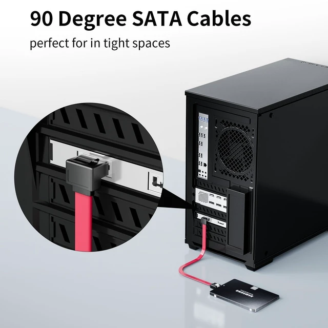 Alt view image 2 of 7 - SATA Cable III Right Angle to Straight 2-Pack, Short Red SATA Data Cables 90 Degree 6Gbps Tangle-Free 1.3ft SATA Cable 7pin with Locking Latch for Hard Drive SSD HDD CD Driver CD Writer