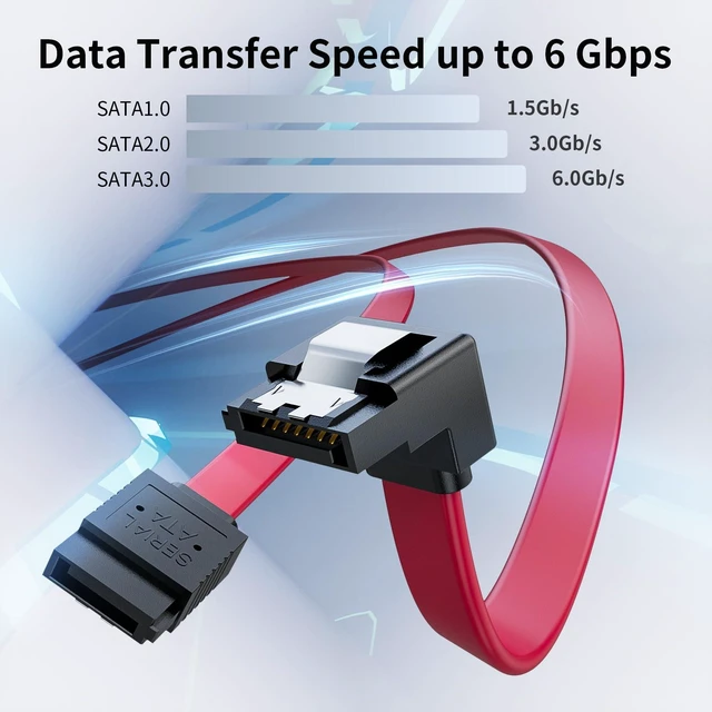 Alt view image 4 of 7 - SATA Cable III Right Angle to Straight 2-Pack, Short Red SATA Data Cables 90 Degree 6Gbps Tangle-Free 1.3ft SATA Cable 7pin with Locking Latch for Hard Drive SSD HDD CD Driver CD Writer