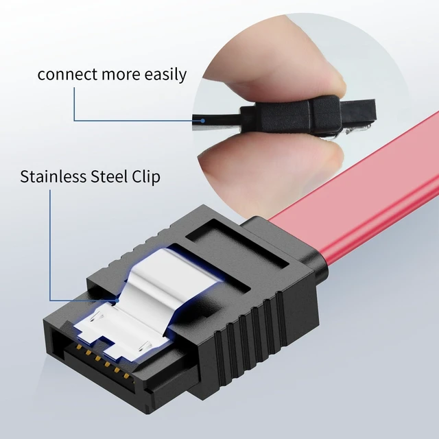 Alt view image 6 of 7 - SATA Cable III Right Angle to Straight 2-Pack, Short Red SATA Data Cables 90 Degree 6Gbps Tangle-Free 1.3ft SATA Cable 7pin with Locking Latch for Hard Drive SSD HDD CD Driver CD Writer