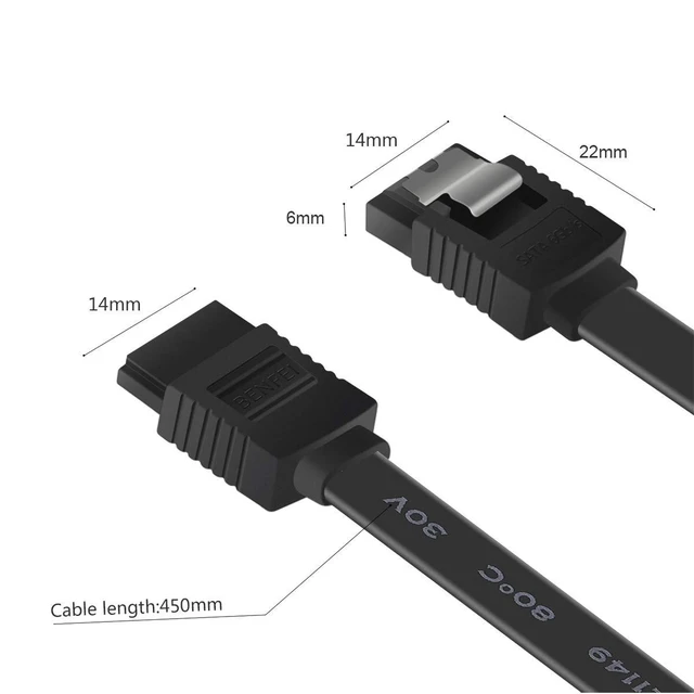 Alt view image 4 of 6 - SATA Cable III, 6 Pack SATA Cable III 6Gbps Straight HDD SDD Data Cable with Locking Latch 18 Inch Compatible for SATA HDD, SSD, CD Driver, CD Writer - Black