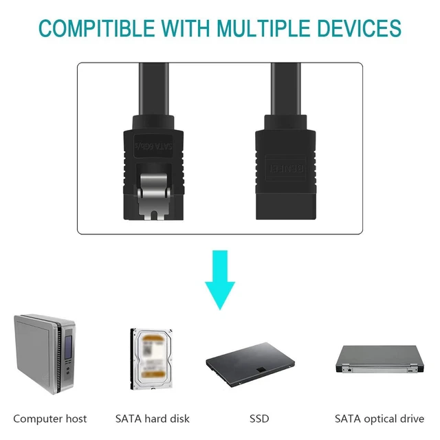 Alt view image 5 of 6 - SATA Cable III, 6 Pack SATA Cable III 6Gbps Straight HDD SDD Data Cable with Locking Latch 18 Inch Compatible for SATA HDD, SSD, CD Driver, CD Writer - Black