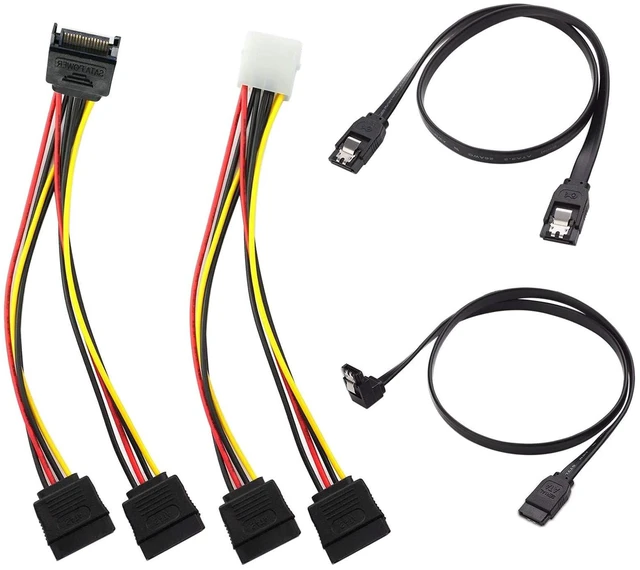 Main image of SATA Data Cable & 15 Pin Power Splitter Cable (4 Pack) - 6.0 Gbps High-Speed Data Transfer, Compatible with SATA Hard Drives, SSDs, Optical Drives - All-in-One Storage Expansion Cable Kit