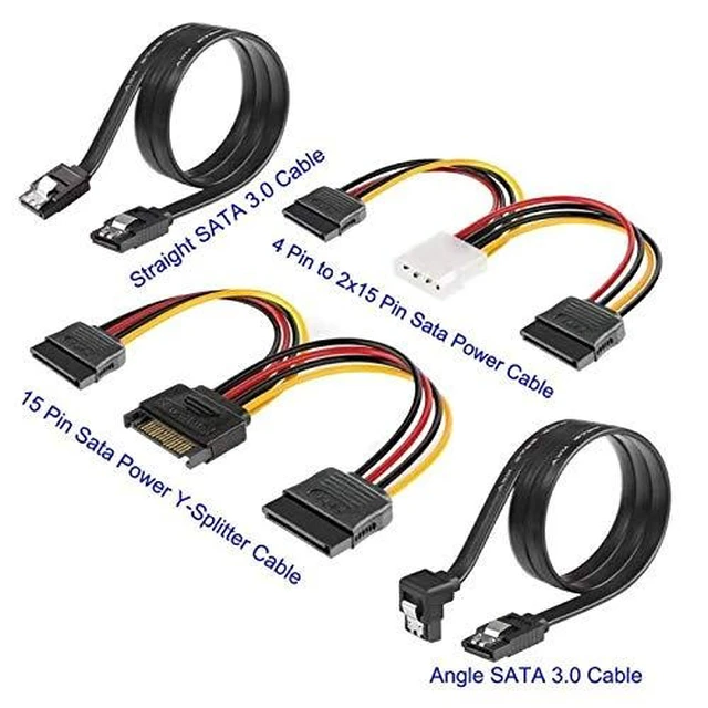 Alt view image 4 of 7 - SATA Data Cable & 15 Pin Power Splitter Cable (4 Pack) - 6.0 Gbps High-Speed Data Transfer, Compatible with SATA Hard Drives, SSDs, Optical Drives - All-in-One Storage Expansion Cable Kit