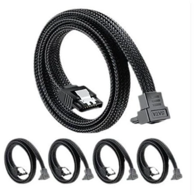 Main image of 5-Pack SATA cable, SATA 3.0 braided straight-to-angled data cable, SATA 3.0 solid-state drive data cable, SATA cable 0.5M