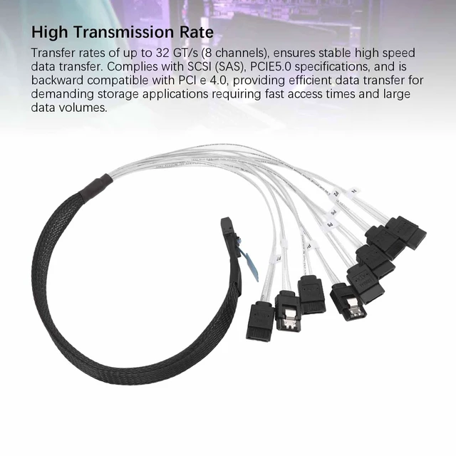 Alt view image 4 of 5 - MCIO 8i to 8x SATA Cable, PCIe 5.0 to MCIO X8 Server Data Center Cable, 50cm for External Graphics Card