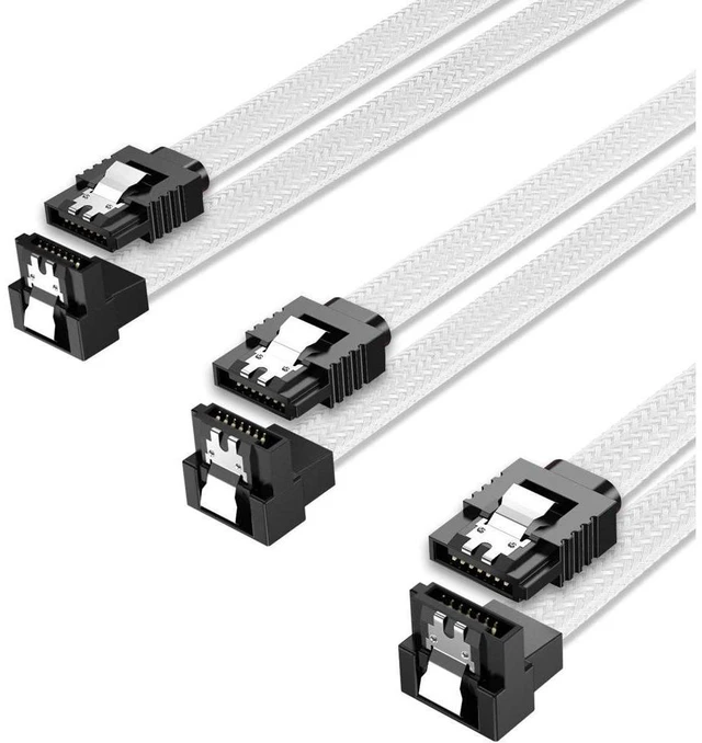 Main image of 3PACK SATA Cable III 3 Pack 90 Degree Straight to Right Angle 6Gbps HDD SDD SATA Data Cable with Locking Latch 50cm 18 Inch for SATA HDD, SSD, CD Driver, CD Writer, White