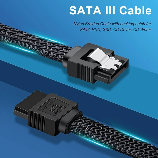 Alt view image 7 of 7 - SATA III Cable, 6Gbps Straight HDD SDD Data Cable, SATA 3.0 Nylon Braided Cable with Locking Latch for SATA HDD, SSD, CD Driver, CD Writer(20 Inch, Black,5 Pack)