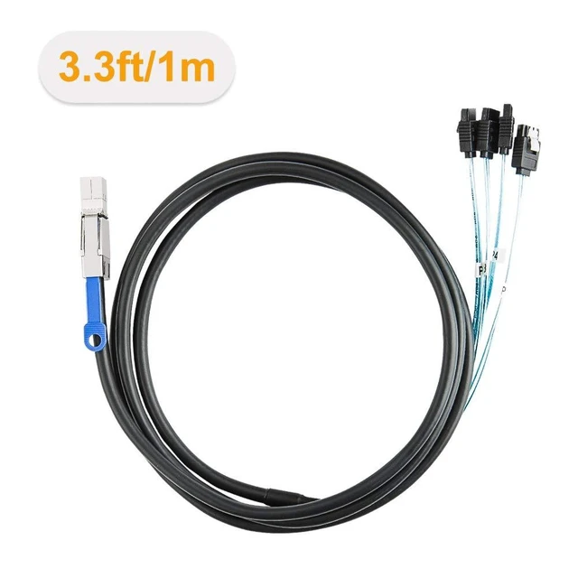 Alt view image 5 of 5 - CableCreation SFF-8644 to 4 Sata 7 Pin Cable, External Mini SAS HD SFF-8644 to 4 Port SATA Cable, Hard Disk Data Server Raid Cable 1 Meter/ 3.3 FT
