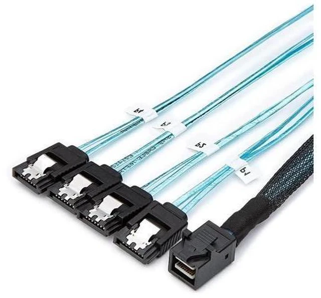 Main image of 0.5M/1.6FT Internal HD Mini SAS SFF-8643 to 4 SATA Cable, SFF8643 Host to Quad SATA Hard Drive Converter Cord