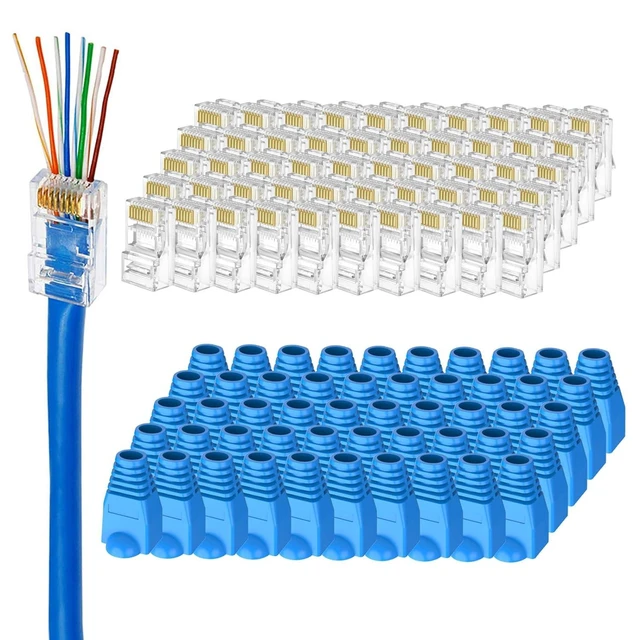 Alt view image 8 of 14 - UTP RJ45 Connectors, Cat6 RJ45 Pass Through Plugs 50-Pack, Cat6 RJ45 Plugs with 50-Pack Strain Relief Boots for Solid or Standard Ethernet Cables, Transparent