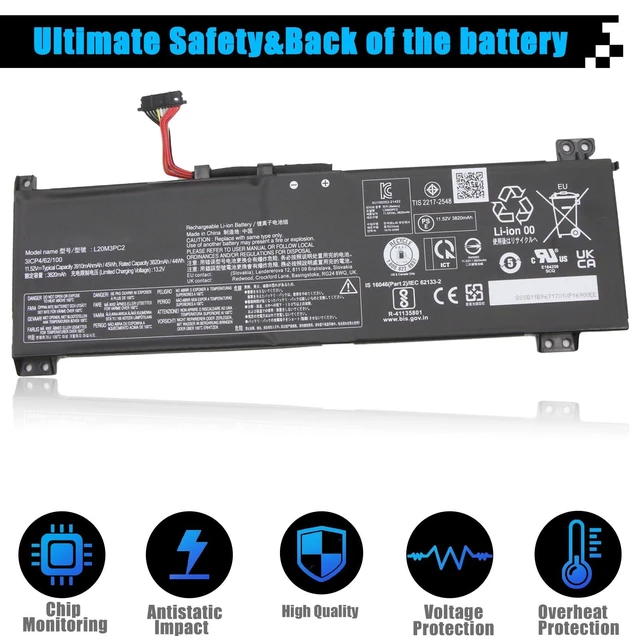 Alt view image 4 of 5 - L20M3PC2 SB11B96717 Laptop Battery Replacement for Lenovo Ideapad Gaming 3-15ACH6 Type-82K2 82MJ Ideapad Gaming 3-15IHU6 Type-82K1 82MG Series L20D3PC2 SB11B96720 L20C3PC2 SB11B96716 45Wh 3910mAh
