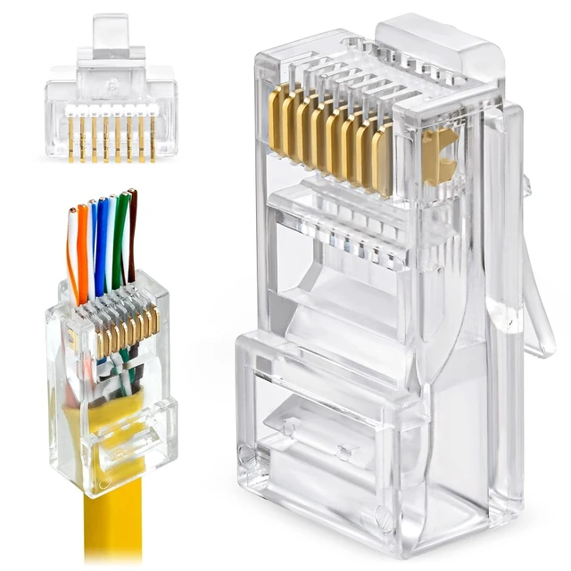 Alt view image 8 of 14 - GTZ 100-Pack RJ45 Cat6 Pass Through Connectors - EZ to Crimp Modular Plug for Solid or Stranded UTP Network Cable - Male Ethernet Connector End