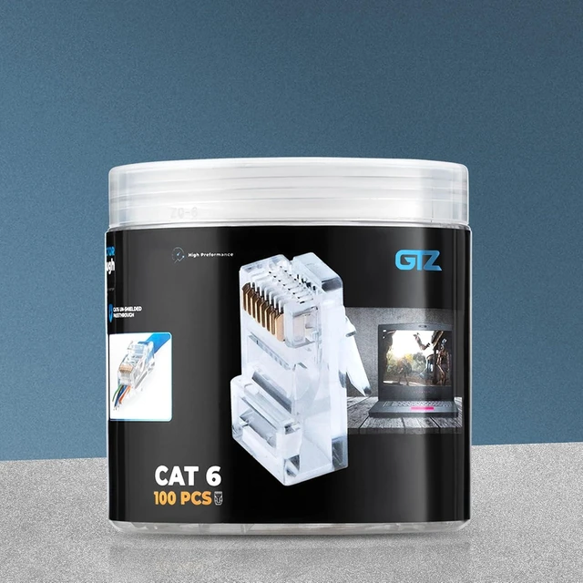 Alt view image 9 of 14 - GTZ 100-Pack RJ45 Cat6 Pass Through Connectors - EZ to Crimp Modular Plug for Solid or Stranded UTP Network Cable - Male Ethernet Connector End