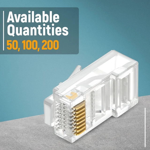 Alt view image 14 of 14 - GTZ 100-Pack RJ45 Cat6 Pass Through Connectors - EZ to Crimp Modular Plug for Solid or Stranded UTP Network Cable - Male Ethernet Connector End