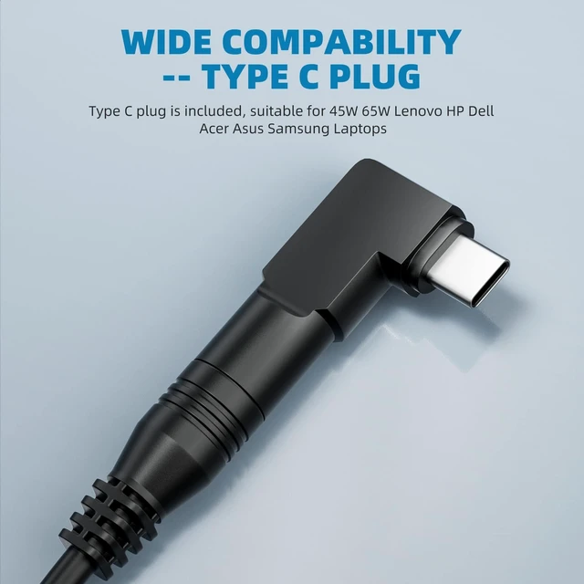 Alt view image 2 of 5 - Powseed 65W Universal Laptop Charger USB C for MacBook Dell HP Lenovo Acer Chromebook Asus Samsung Sony Toshiba Gateway 18.5V 19V 19.5V 20V Computer Power Cord Supply AC Adapter, 70W Max