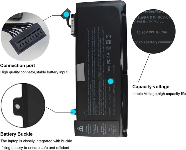 Alt view image 10 of 14 - A1322 A1278 Laptop Battery Replacement for MacBook Pro 13 inch (2012 2011 2010 2009 Version),MB990*/A MB990LL/A MB990J/A 020-6547-A 661-5229 661-5557 MacBook Pro 13 inch MacBook Pro mid 2012 Battery