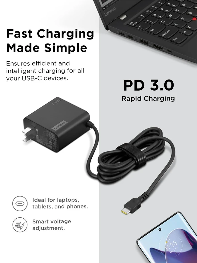 Alt view image 6 of 7 - Lenovo 65W USB-C Wall Adapter, For Gaming
