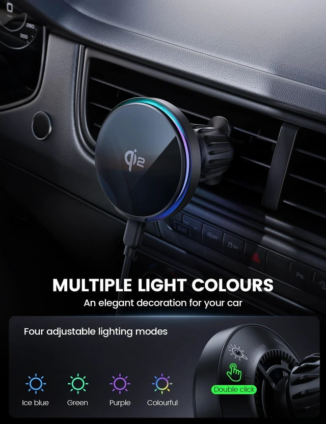 Alt view image 5 of 7 - 15W for QI2 Magsafe Car Mount Charger - RGB LED360° Wireless Car Phone Holder Vent Dashboard, HandsFree Magnetic Phone Holder for Car Charging for iPhone 17 Air Pro Max Plus 16 15 14 13 12