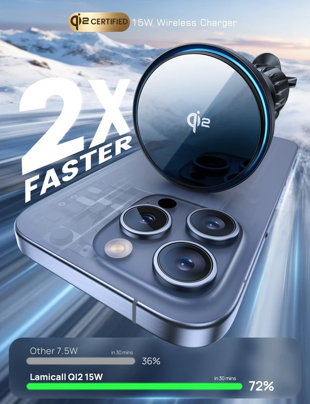 Alt view image 2 of 7 - 15W for QI2 Magsafe Car Mount Charger - RGB LED360° Wireless Car Phone Holder Vent Dashboard, HandsFree Magnetic Phone Holder for Car Charging for iPhone 17 Air Pro Max Plus 16 15 14 13 12