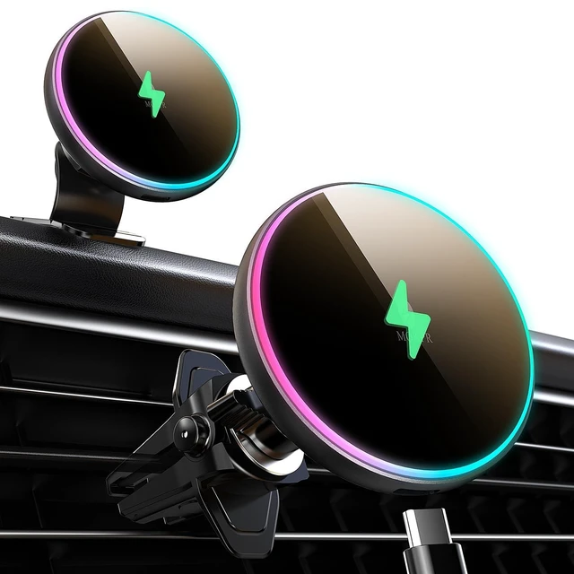 Main image of for Magsafe Car Mount Charger-15W Wireless Car Charger-Magnetic Car Phone Holder for Dash Air Vent-LED RGB HandsFree Car Mount Fast Car Charger for iPhone 14/13/12 Series