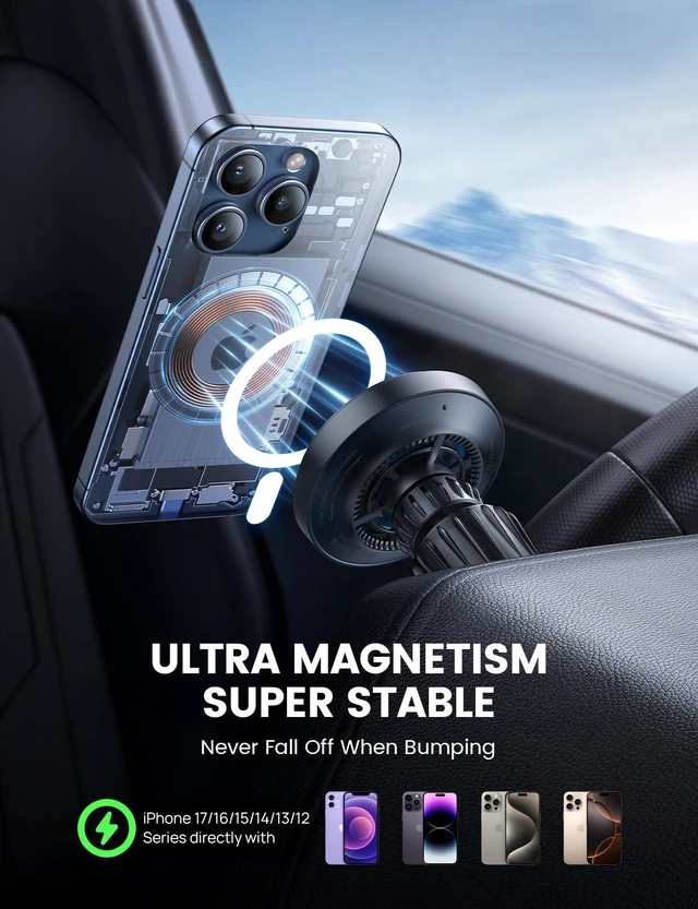 Alt view image 7 of 7 - 15W for QI2 Magsafe Car Mount Charger - RGB LED360° Wireless Car Phone Holder Vent Dashboard, HandsFree Magnetic Phone Holder for Car Charging for iPhone 17 Air Pro Max Plus 16 15 14 13 12