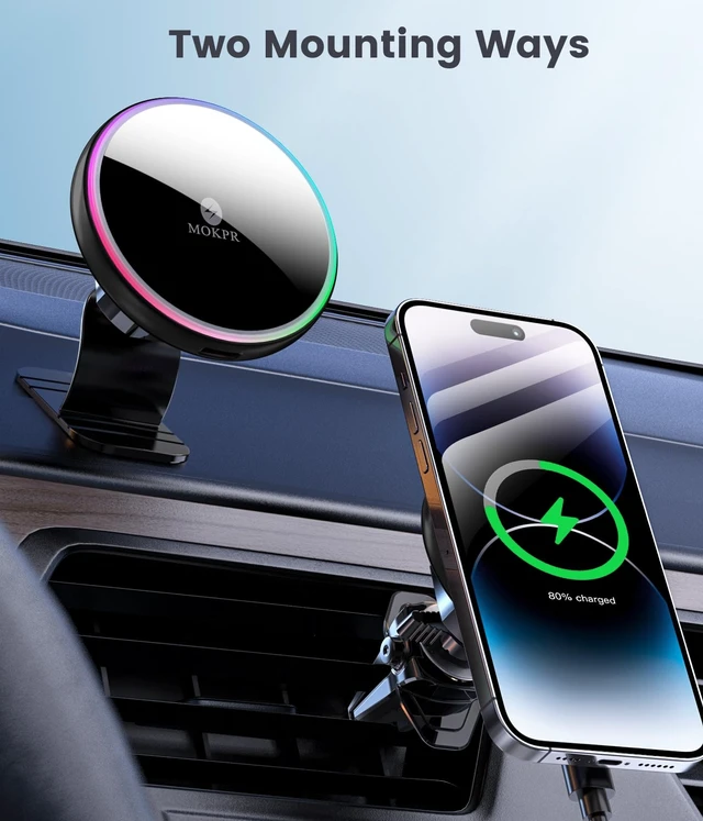 Alt view image 2 of 7 - for Magsafe Car Mount Charger-15W Wireless Car Charger-Magnetic Car Phone Holder for Dash Air Vent-LED RGB HandsFree Car Mount Fast Car Charger for iPhone 14/13/12 Series