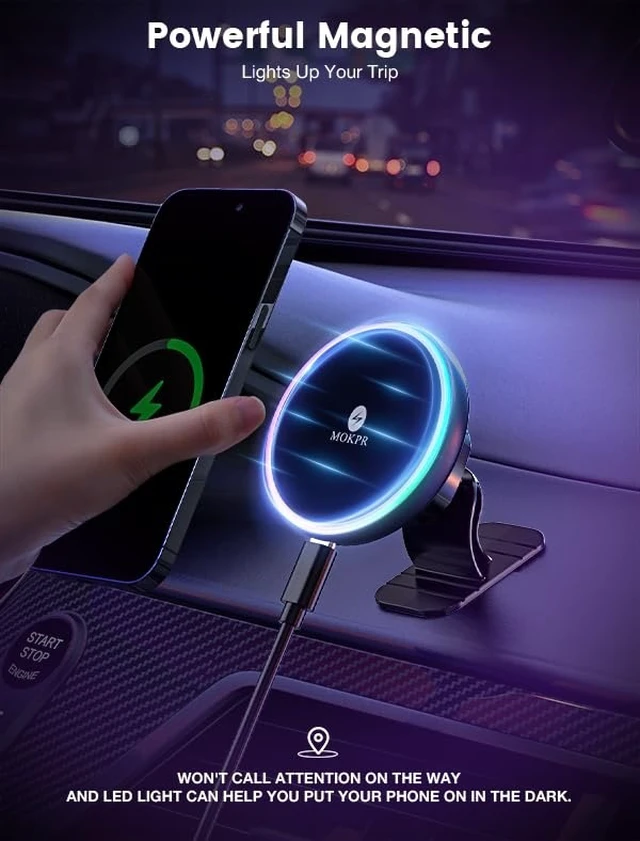 Alt view image 5 of 7 - for Magsafe Car Mount Charger-15W Wireless Car Charger-Magnetic Car Phone Holder for Dash Air Vent-LED RGB HandsFree Car Mount Fast Car Charger for iPhone 14/13/12 Series