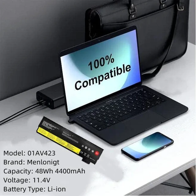 Alt view image 4 of 5 - 61+ 61 11.4V 24Wh 01AV423 01AV452 t470 T580 T570 P52S T470 Laptop Battery Replacement for Lenovo ThinkPad T470 T480 T570 T580 A475 A485 P51S P52S Series 4X50M08810 01AV422 SB10K97579 01AV424 01AV452