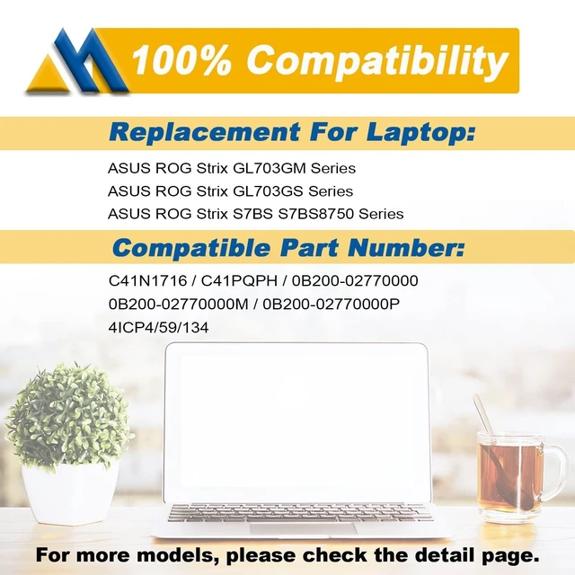 Alt view image 5 of 5 - Mobik C41N1716 Laptop Battery for ASUS ROG Strix GL703GS GL703GM Scar ROG Strix S7BS S7BS8750 GL703GM-NS73 GL703GM-DS74 GL703GS-DS74 0B200-02770000 4ICP4/59/134 15.4V
