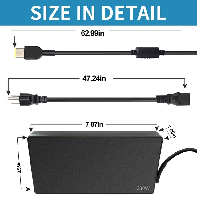 Alt view image 4 of 5 - 230W Laptop Charger for Lenovo Legion 5 7 5P C7 S7 Y540 Y545 Y740 Y730 Y900 Y910 Y920 Y7000, Thinkpad P73 P53 P72 P52 P71 P51 P70, 20V 11.5A Slim Tip AC Adapter Power Cord