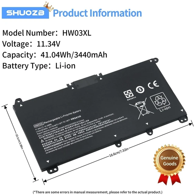Alt view image 3 of 5 - SHUO.Z.B HW03XL L97300-005 Laptop Battery Replacement for HP Pavilion 15-EG 15-EH 17-CN 17-CP 15-EG0000 15t-eg000 15-EG1XXX 15-EG0010NR 17-CN0000 17-CN0XXX 17-CP0000 17-CP0XXX HW03041XL-PL HSTNN-IB90
