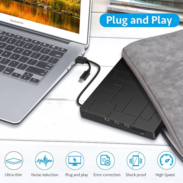 Alt view image 5 of 5 - External DVD Drive, USB 3.0 Type-C DVD Player with 4 USB Ports and SD Readers for Laptop, Portable Disk Drive CD ROM Writer Burner Compatible with Laptop Desktop PC Windows MacBook Mac Linux Mac OS