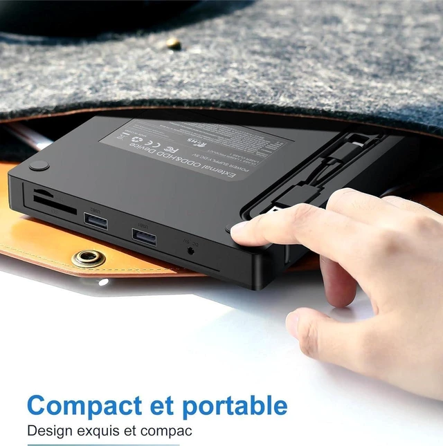 Alt view image 5 of 7 - External DVD CD Drive for PC, USB 3.0 and USB-C External CD DVD Burner with 2 USB Ports and SD/TF Slot, Optical Portable DVD CD -/+RW Drive, External CD/DVD Drive for Windows/MacOS/Laptop/Desktop