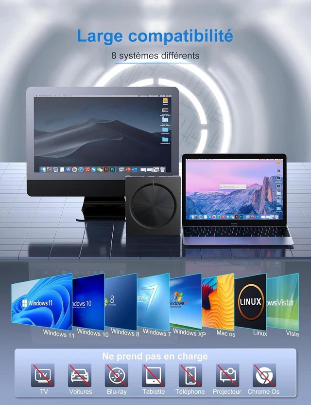Alt view image 4 of 7 - External DVD CD Drive for PC, USB 3.0 and USB-C External CD DVD Burner with 2 USB Ports and SD/TF Slot, Optical Portable DVD CD -/+RW Drive, External CD/DVD Drive for Windows/MacOS/Laptop/Desktop