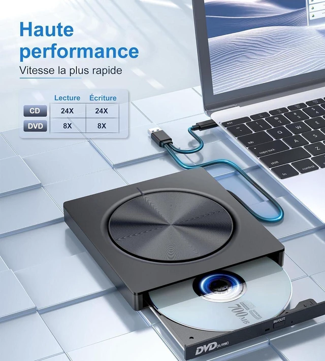 Alt view image 7 of 7 - External DVD CD Drive for PC, USB 3.0 and USB-C External CD DVD Burner with 2 USB Ports and SD/TF Slot, Optical Portable DVD CD -/+RW Drive, External CD/DVD Drive for Windows/MacOS/Laptop/Desktop