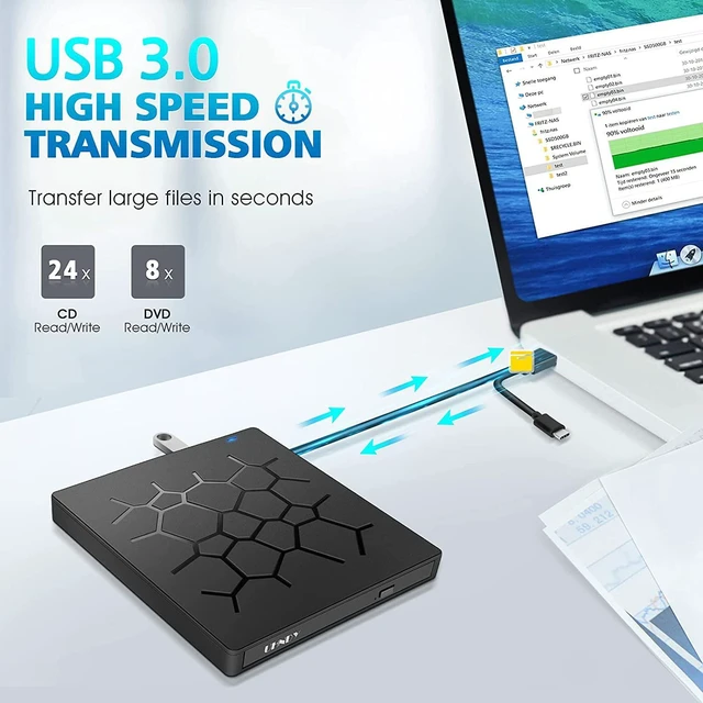 Alt view image 6 of 7 - New External CD DVD Optical Drive Type C Dual Port CD DVD Rewriter Burner Writer with 4 USB Ports and 2 SD Card Slots Compatible with Windows XP/7/8/10, MacOS, Linux for MacBook, Laptop, Desktop