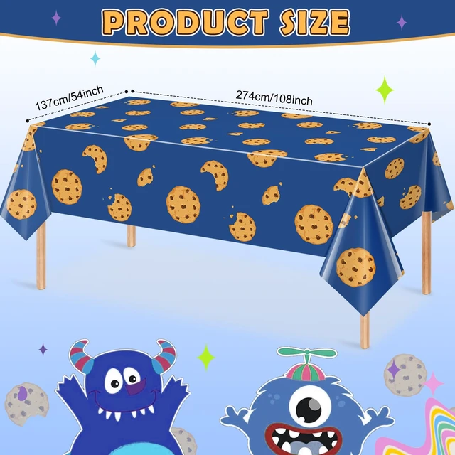 Alt view image 2 of 7 - 3Pcs Cookie Monster Birthday Party Tablecloth Decorations,Blue Plastic Table Cover Disposable Rectangle Table Cloth for Baby Shower Kids Boy Birthday Party Supplies,54x108 Inch